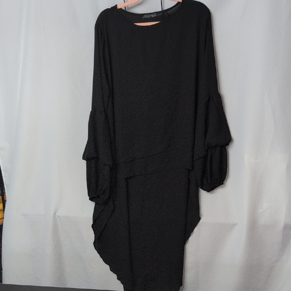 Black Tiered-Sleeve Tunic Dress - Women